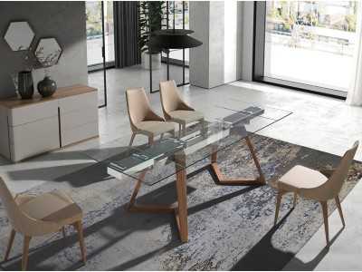 Extendable dining table with tempered glass top - CARMEN Extendable dining table with tempered glass top - CARMEN