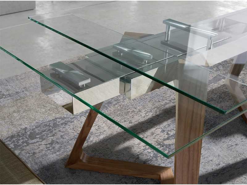 Extendable dining table with tempered glass top - CARMEN