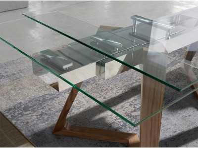Extendable dining table with tempered glass top - CARMEN Extendable dining table with tempered glass top - CARMEN