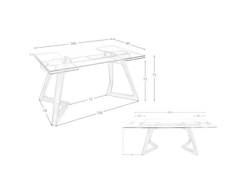 Extendable dining table with tempered glass top - CARMEN