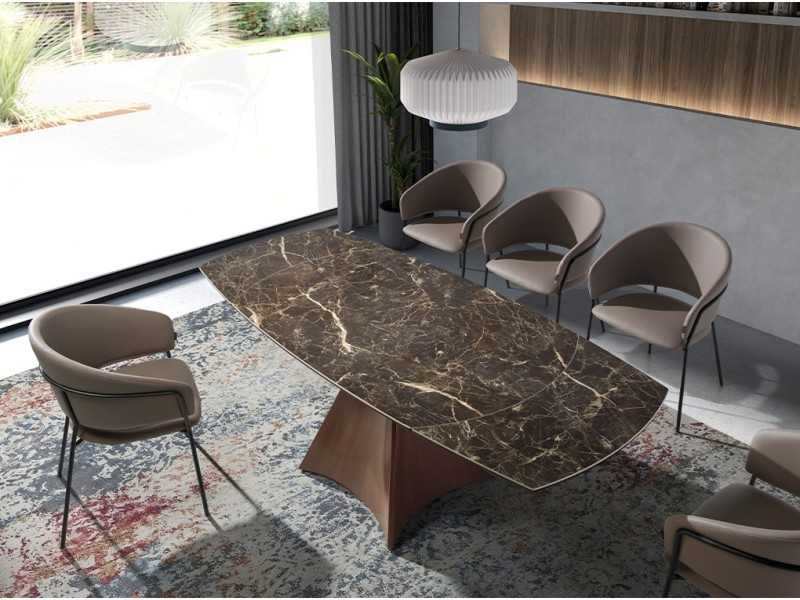 Table ovale extensible avec plateau en céramique et base en acier inoxydable - LIVIRIANA
