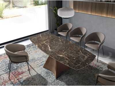 Mesa extensible ovalada con tapa cerámico y base en acero inoxidable - LIVIRIANA