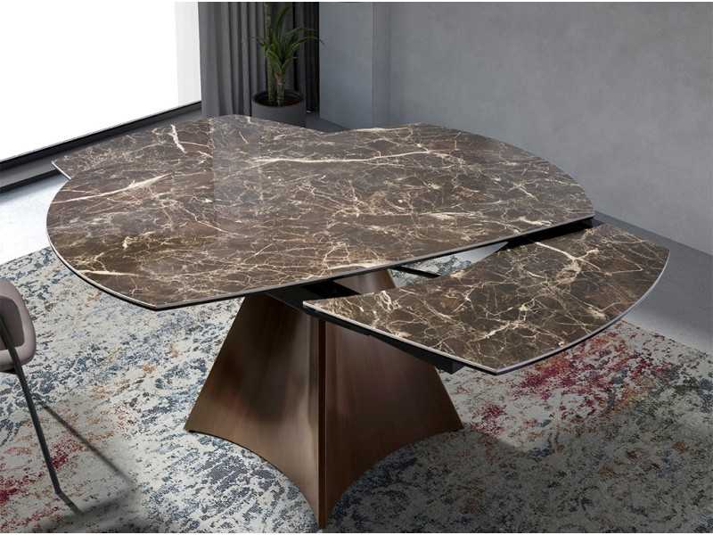 Mesa extensible ovalada con tapa cerámico y base en acero inoxidable - LIVIRIANA