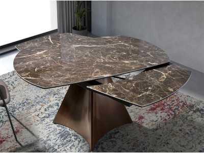 Mesa extensible ovalada con tapa cerámico y base en acero inoxidable - LIVIRIANA