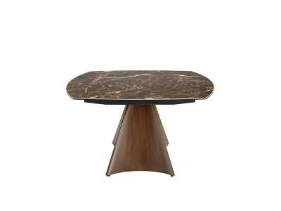 Mesa extensible ovalada con tapa cerámico y base en acero inoxidable - LIVIRIANA