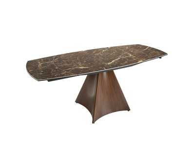 Mesa extensible ovalada con tapa cerámico y base en acero inoxidable - LIVIRIANA