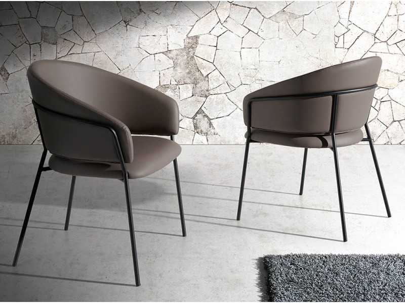 Chaise avec structure en acier noir tapissé de cuir synthétique - LIVIRIANA