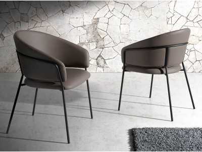 Chaise avec structure en acier inoxydable noir tapissé de cuir synthétique - LIVIRIANA