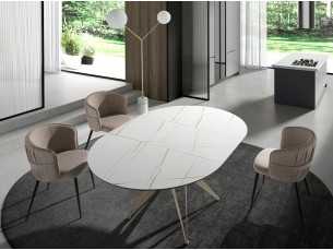 Mesa extensible redonda con tapa cerámica y base en acero lacado - ADELYN 2