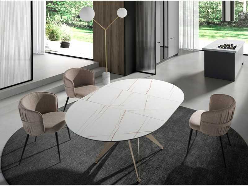 Mesa extensible redonda con tapa cerámica y base en acero lacado - ADELYN