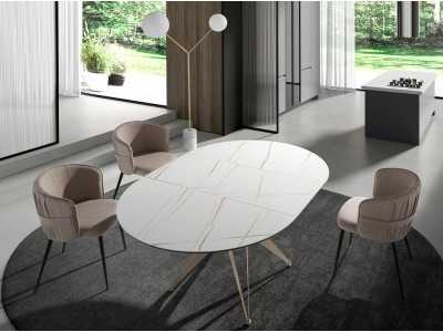 Mesa extensible redonda con tapa cerámica y base en acero lacado - ADELYN