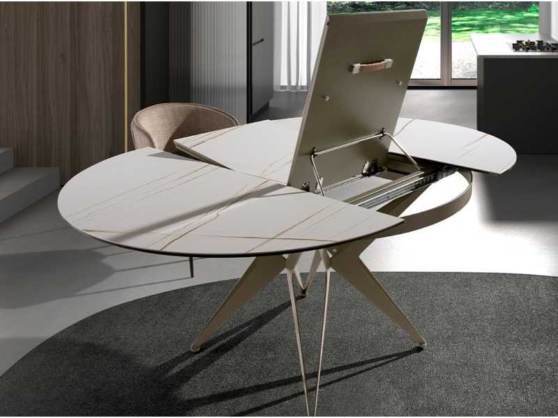 Round extendable table with ceramic top and lacquered steel base - ADELYN