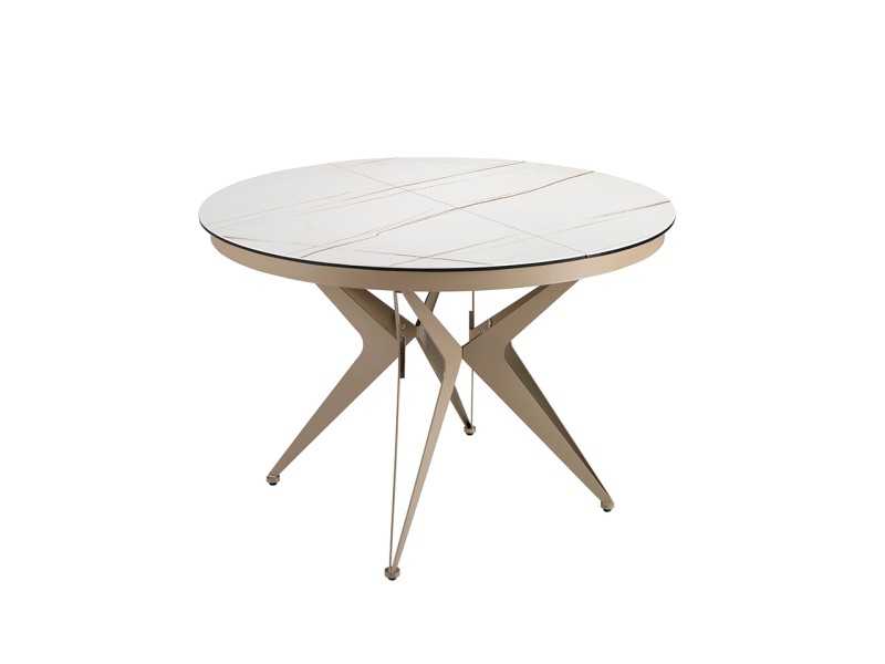 Round extendable table with ceramic top and lacquered steel base - ADELYN