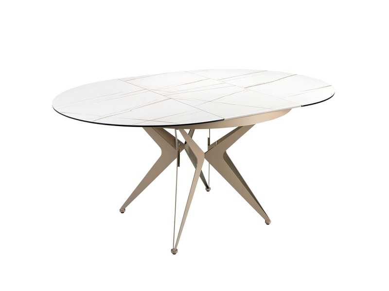 Round extendable table with ceramic top and lacquered steel base - ADELYN