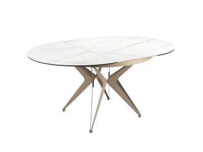 Mesa extensible redonda con tapa cerámica y base en acero lacado - ADELYN
