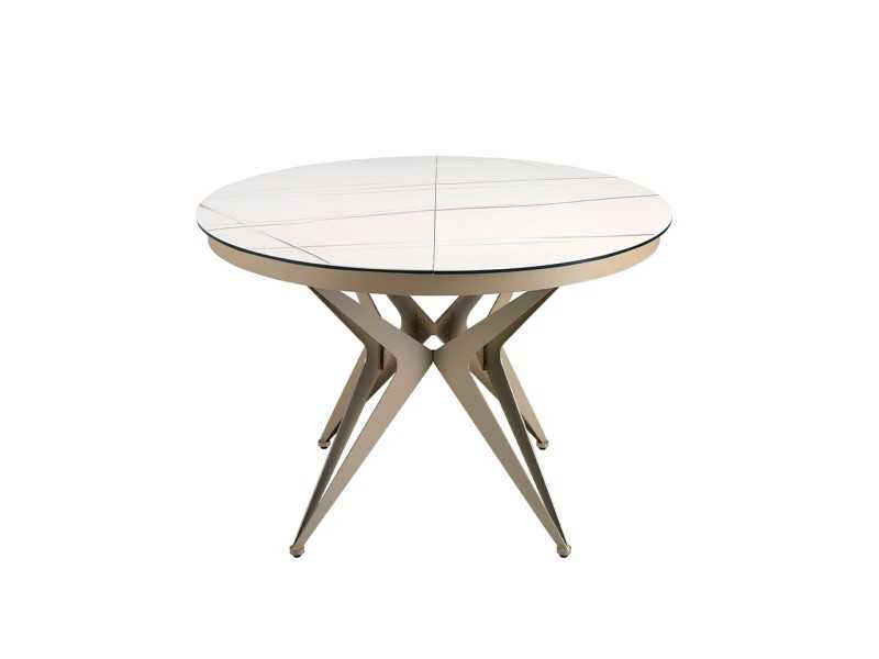 Round extendable table with ceramic top and lacquered steel base - ADELYN