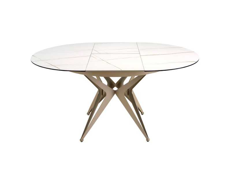 Round extendable table with ceramic top and lacquered steel base - ADELYN