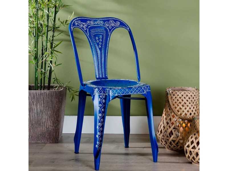 Chaise en métal décoré - MAISSA AZUL
