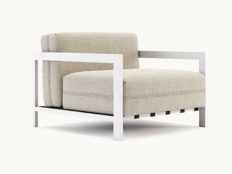 Upholstered outdoor armchair with stainless steel structure - BORA