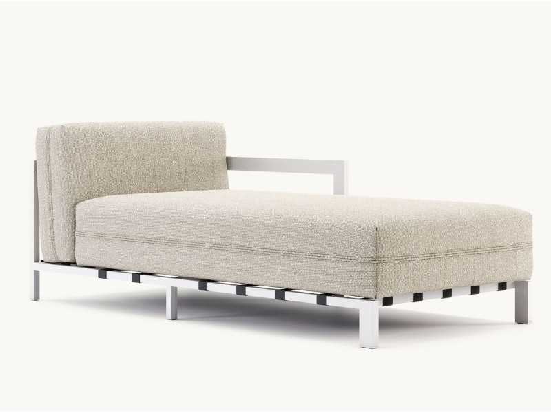 Upholstered outdoor chaise longue with stainless steel structure - BORA
