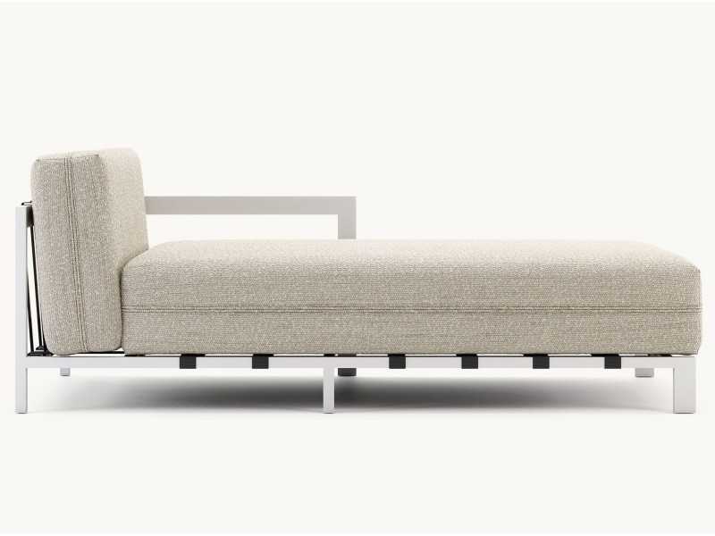 Upholstered outdoor chaise longue with stainless steel structure - BORA