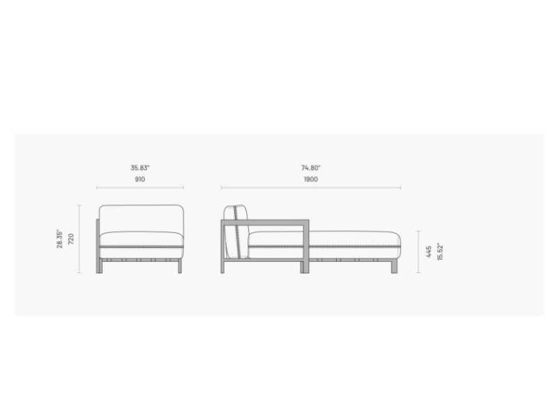 Upholstered outdoor chaise longue with stainless steel structure - BORA