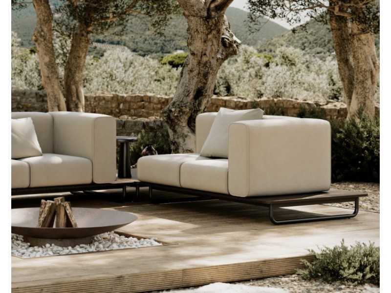 Upholstered outdoor chaise longue with stainless steel structure - BALI