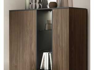 Tall lacquered sideboard with light and slatted wood door fronts - ROMA 2