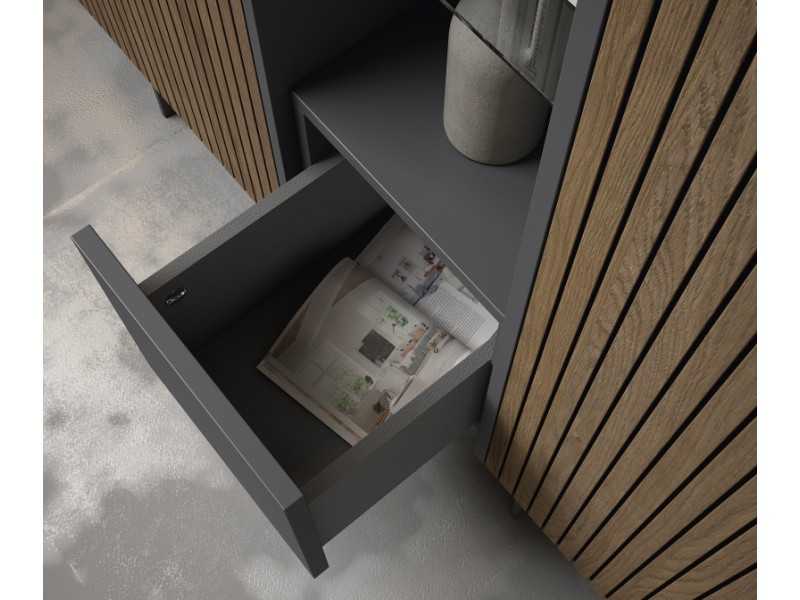 Tall lacquered sideboard with light and slatted wood door fronts - ROMA