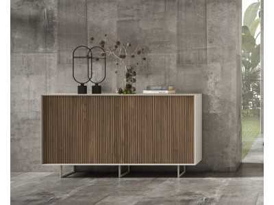 Buffet laqué avec façade à lattes en bois - FUSTER