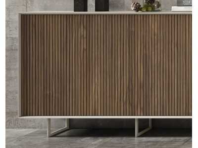 Buffet laqué avec façade à lattes en bois - FUSTER