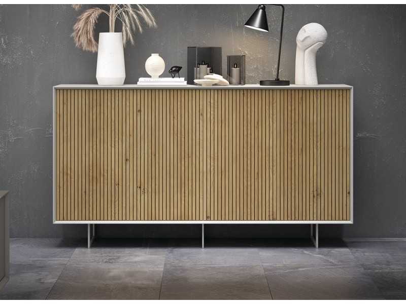 Lacquered sideboard with slatted wood front - FUSTER