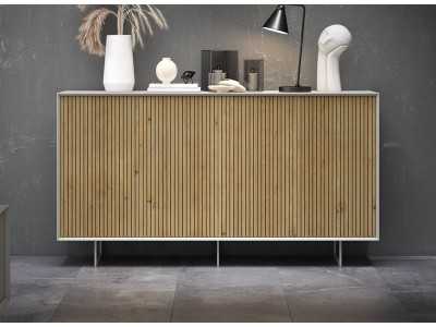 Buffet laqué avec façade à lattes en bois - FUSTER