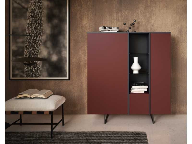 Aparador alto lacado con puertas y cajón - TORINO