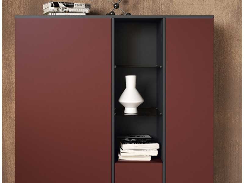 Aparador alto lacado con puertas y cajón - TORINO