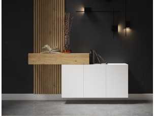 Lacquered sideboard set with drawer and slatted oak back - MAJA
