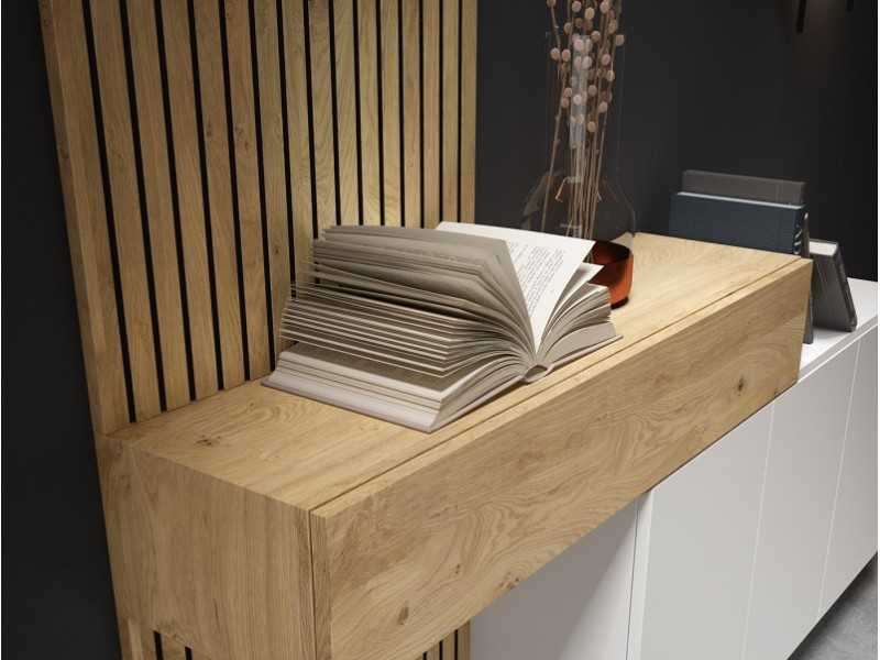 Lacquered sideboard set with drawer and slatted oak back - MAJA