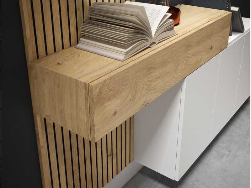 Conjunto de aparador lacado con cajón y trasera alistonada en roble - MAJA