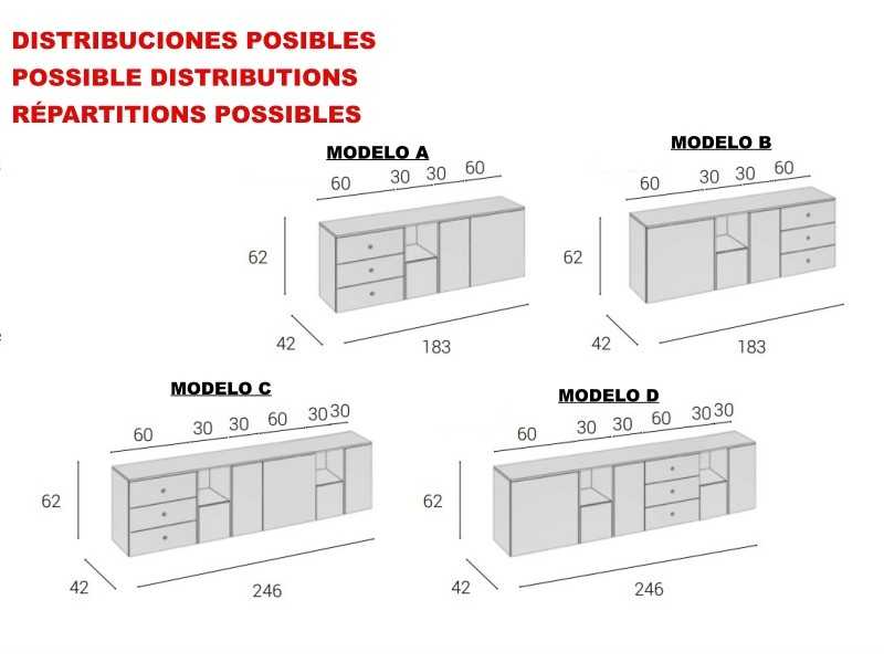 Buffet laqué avec tiroirs, niche et portes - CARLO