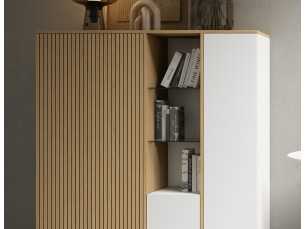 Tall oak and lacquered sideboard with doors, shelves and drawer - TRIESTE 2