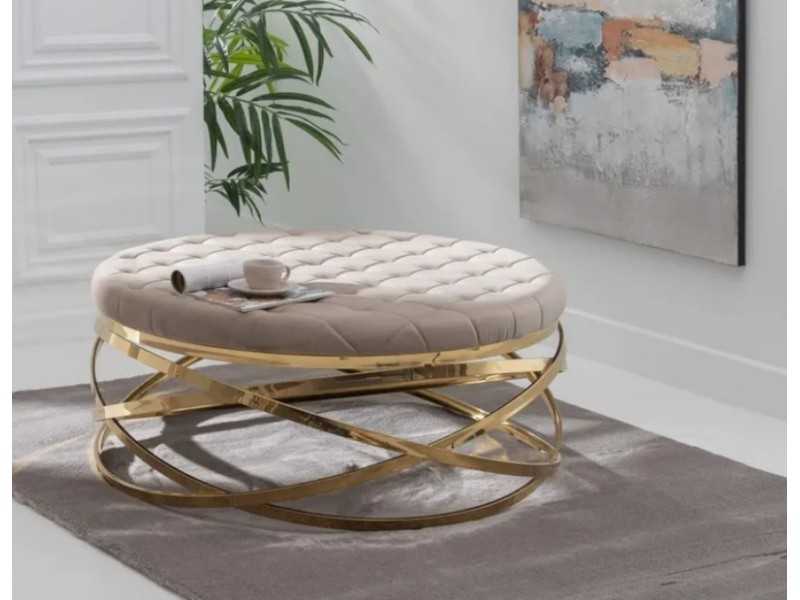 Round coffee table in gold stainless steel and upholstered top - NIDO