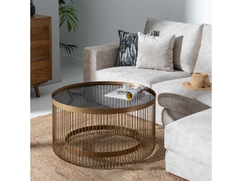 Round metal coffee table with glass top - CAGE