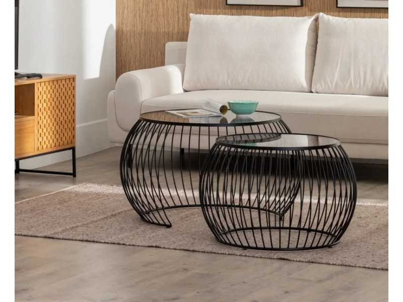 Set of round metal coffee tables with glass top - BALLE