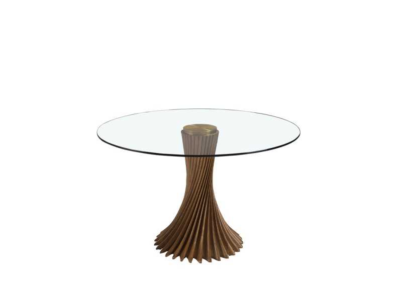 Round table with walnut base and tempered glass top - BERTHE