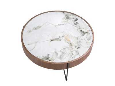 Mesa de centro redonda en nogal con tapa de mármol porcelánico - AYERIM