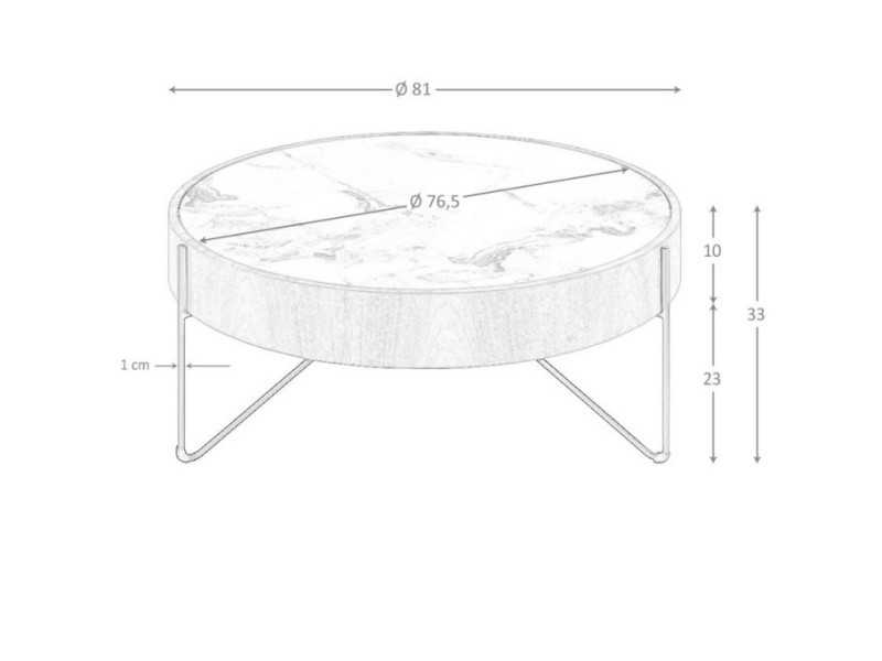 Mesa de centro redonda en nogal con tapa de mármol porcelánico - AYERIM