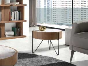 Round corner table in walnut with porcelain marble top - AYERIM 2