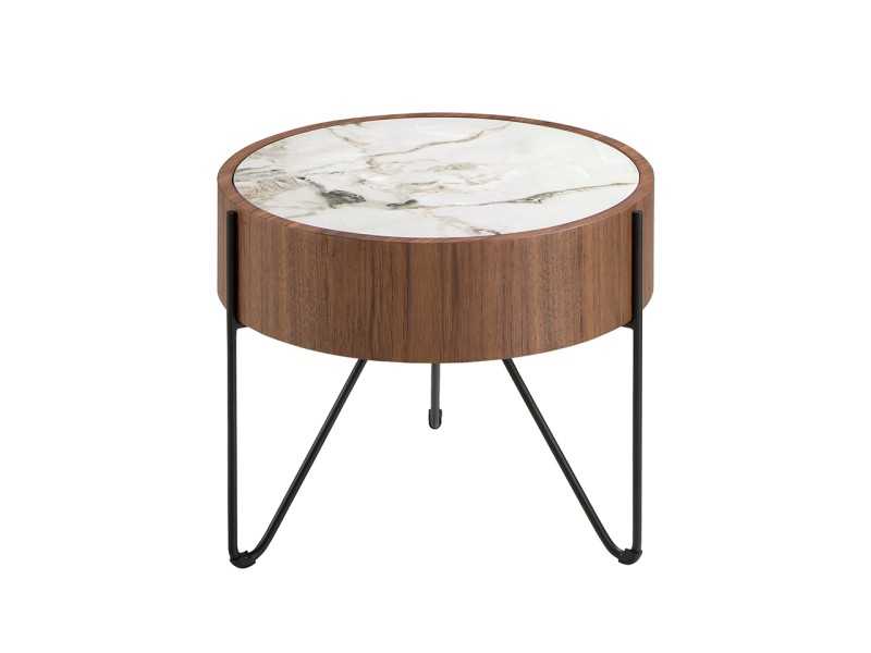 Round corner table in walnut with porcelain marble top - AYERIM