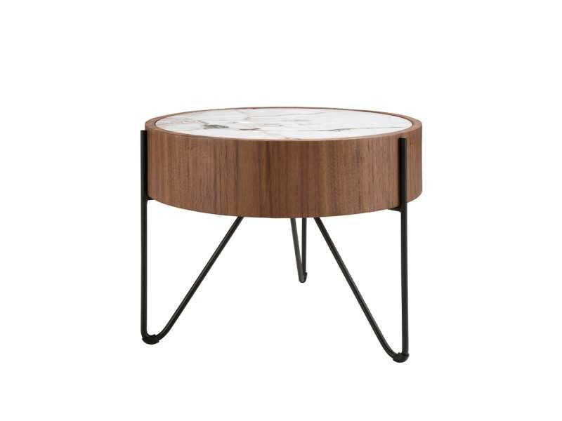 Round corner table in walnut with porcelain marble top - AYERIM