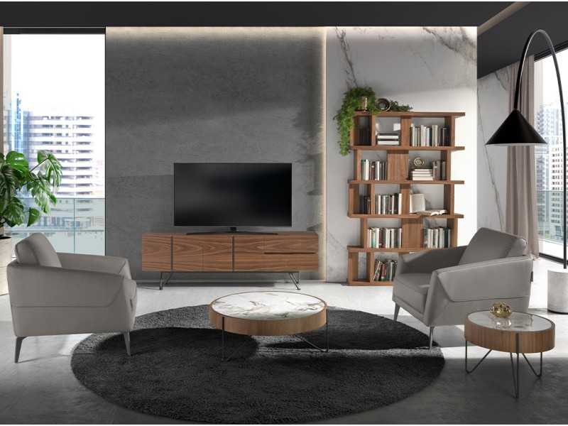Round corner table in walnut with porcelain marble top - AYERIM